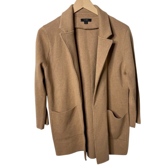 J.Crew Sophie Open Front Sweater Blazer Merino Wool Relaxed Fit Tan Small - Picture 2 of 9